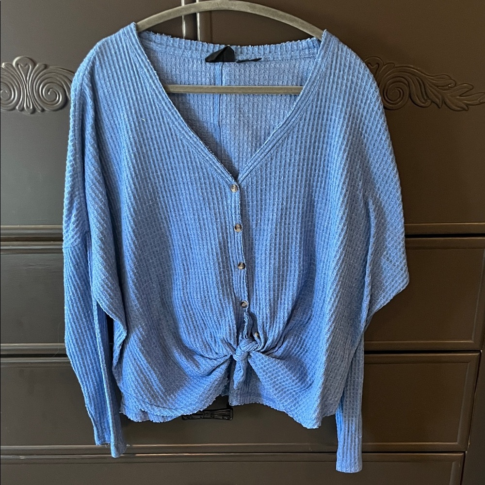 Out From Under - Blue Waffle Button-Up Cardigan